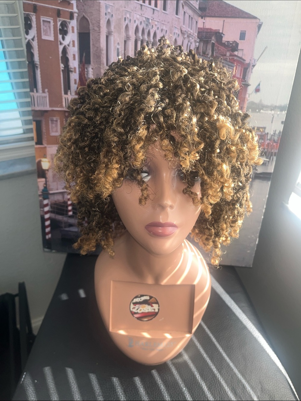 Curly Short twisted Wig in Honey Blonde and Dark Brown - Women Hair